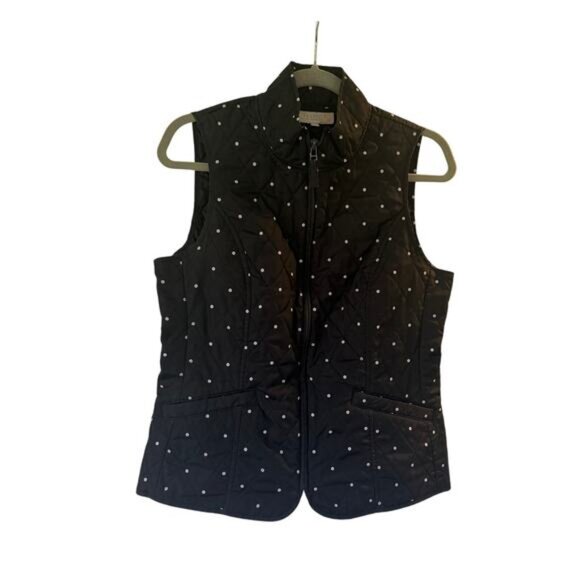 Talbots Outlet Black Light weight Quilted Polka Dot Vest SP - Picture 1 of 5